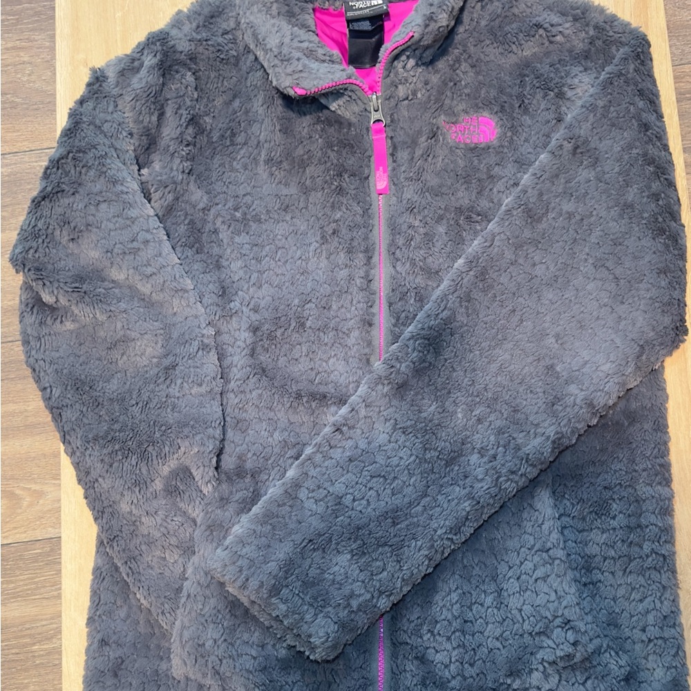The North Face Charcoal Fleece Jacket with Magenta Details